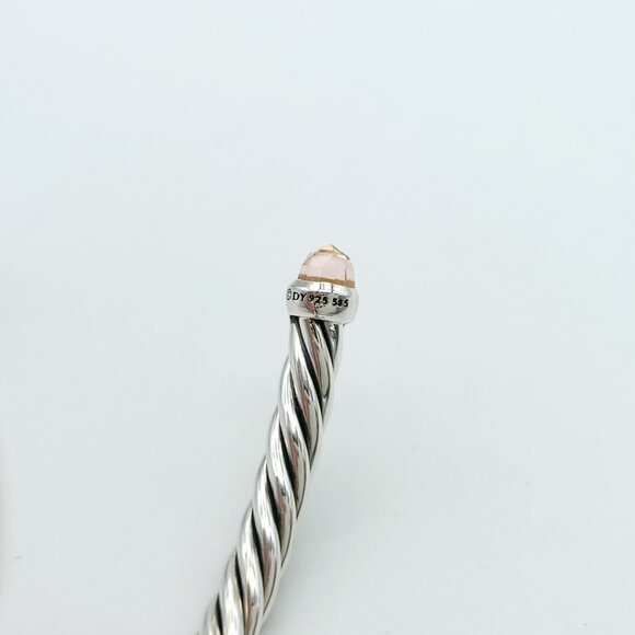 David Yurman Sterling Silver & 14k Gold 4mm Flex Morganite Cable Bracelet 7inch - Picture 8 of 9